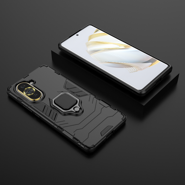 Чехол Fiji Ring для Huawei Nova 10 бронированный бампер с кольцом подставкой черный - изображение 3