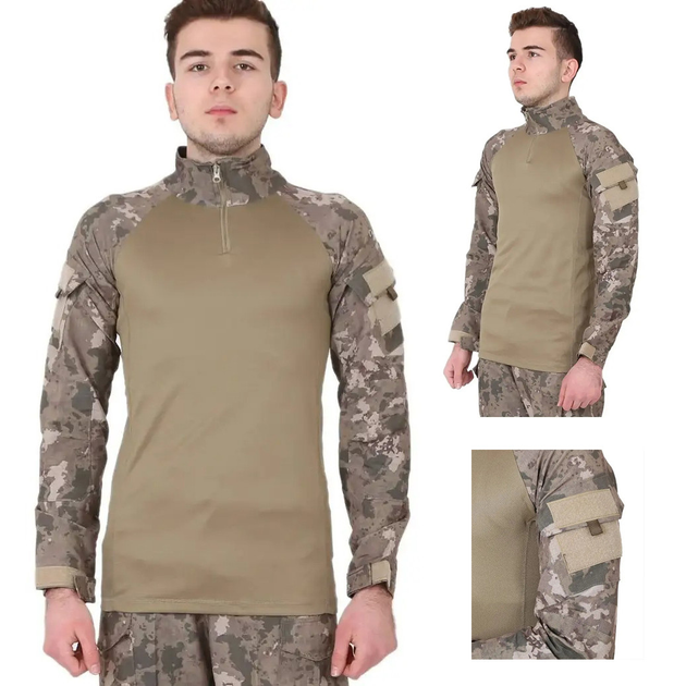Рубашка мужская тактическая с длинным рукавом, футболка военная камуфляжная для армии ВСУ, Хаки L - изображение 1