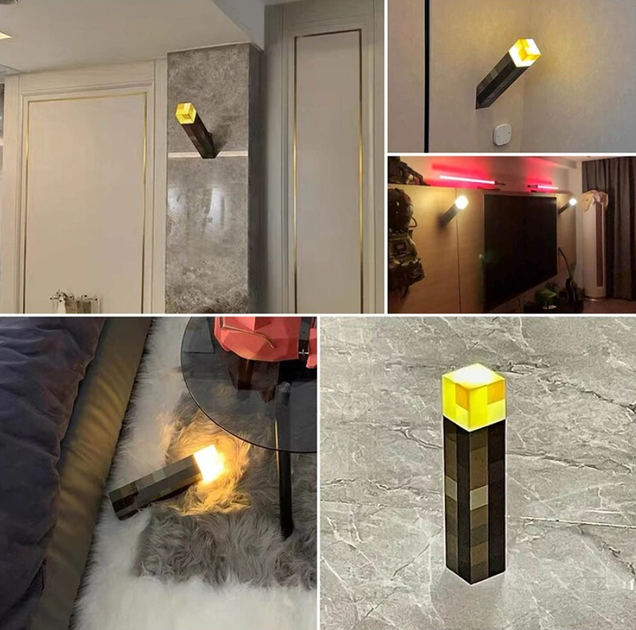 Ночник Факел Майнкрафт 28 см аккумуляторный USB Minecraft ABC горит 4 цветами - Фото 3 Ночник Факел Майнкрафт 28 см аккумуляторный USB Minecraft ABC горит 4 цветами - изображение 3