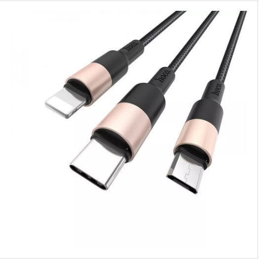 Мульти-кабель Hoco X26 Xpress 3-in-1 USB to Lightning, Micro USB, Type-C, 1м black - Фото 3 Мульти-кабель Hoco X26 Xpress 3-in-1 USB to Lightning, Micro USB, Type-C, 1м black - зображення 3