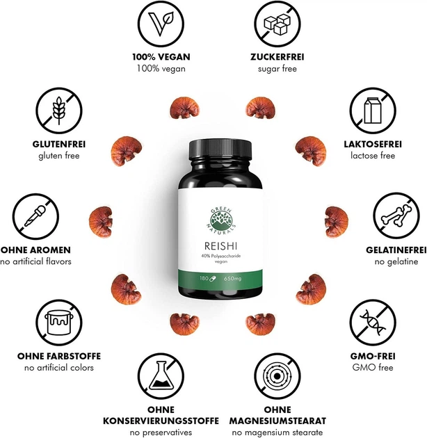 Екстракт Рейші 650 мг GREEN NATURALS 180 капсул - зображення 2