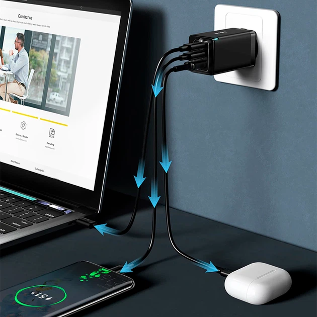 Сетевое зарядное устройство Baseus GaN5 Pro 65W (2xType-C+USB) Черный (1013-023-00) - изображение 4