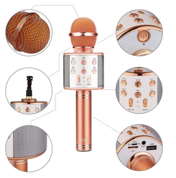 Бездротовий мікрофон караоке bluetooth WS858 Karaoke 5W Rose Gold - Фото 4 Бездротовий мікрофон караоке bluetooth WS858 Karaoke 5W Rose Gold - зображення 4