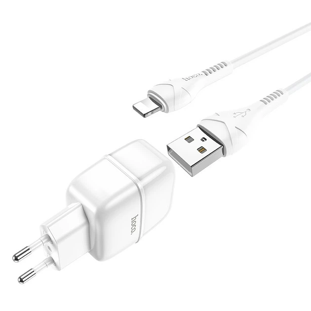 Мережевий зарядний пристрій (МЗП) Hoco C77A (2USB/2.4A) + Lightning Білий - изображение 3