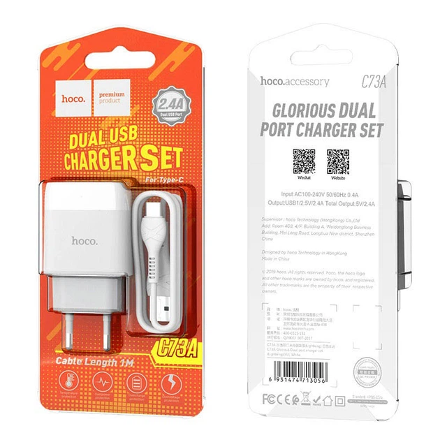 МЗП HOCO C73A (2USB/2.4A) + Type-C (Білий) - зображення 6