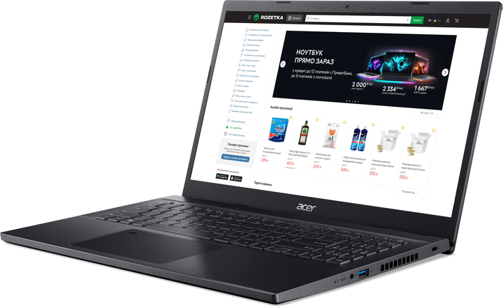 Ноутбук Acer Aspire 7 A715-76G-51C4 (NH.QN4EU.003) Charcoal Black / Intel Core i5-12450H / RAM 8 ГБ / SSD 512 ГБ / nVidia GeForce RTX 2050, 4 ГБ / Підсвітка клавіатури - зображення 4
