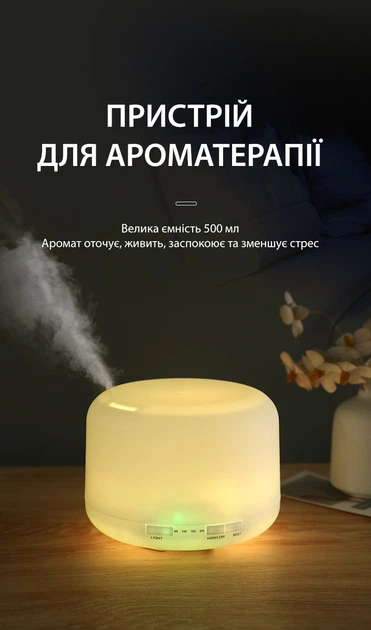 Ультразвуковий зволожувач 500 мл нічник 7 підсвічування дифузор ефірної олії для ароматерапії Axacam LF-500 - зображення 2