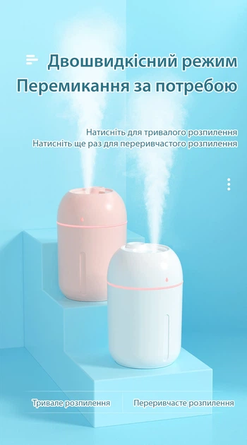 Ультразвуковий зволожувач безшумний з LED підсвічуванням 330 мл два режими розпилення Axacam WD-330 Pink - зображення 6