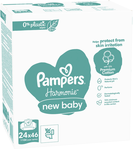 Набір Вологі серветки Pampers Harmonie New Baby 24 x 46 шт (8006540815953) - зображення 3