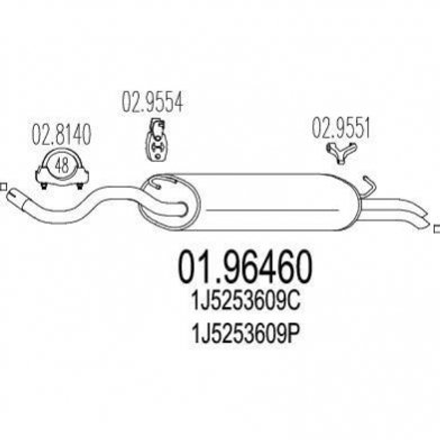 Глушитель MTS 0196460 Volkswagen Bora, Golf; Skoda Octavia; Seat Toledo 1J5253609AC, 1J5253609C, 1J5253609P - изображение 1