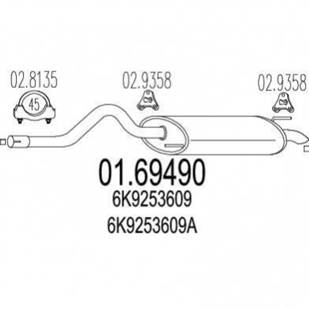 Глушник MTS 0169490 Volkswagen Caddy 6K9253609, 6K9253609A, 6K9253609E - зображення 1