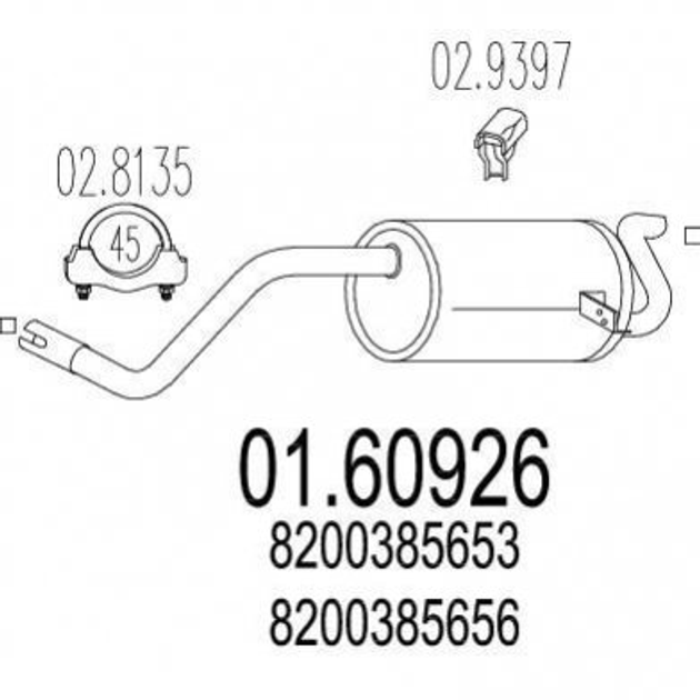 Глушитель MTS 0160926 Renault Clio 8200385656, 8200385653, 8200385655 - изображение 1