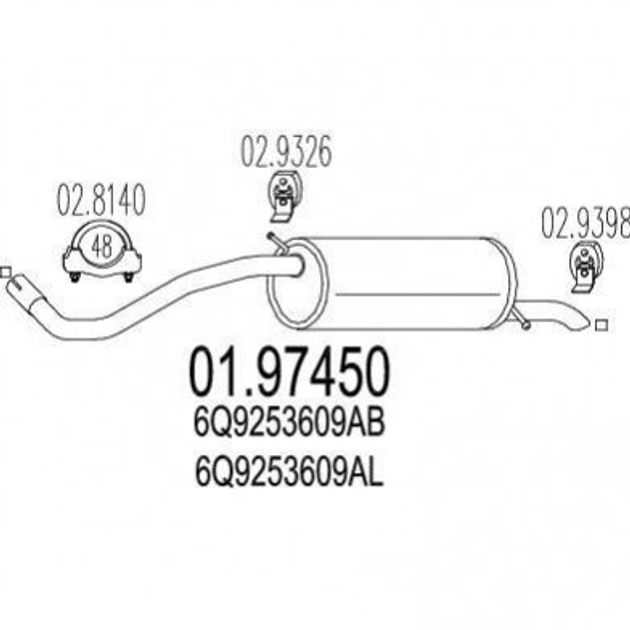 Глушитель MTS 0197450 Skoda Fabia; Volkswagen Polo; Seat Cordoba 6Q9253609AB, 6Q9253609L, 6Q9253609BB - изображение 1