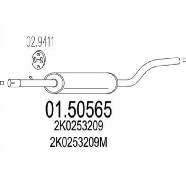 Глушник середній MTS 0150565 Volkswagen Caddy 2K0253209M, 2K0253209 - зображення 1