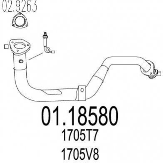 Труба глушителя MTS 0118580 Citroen Xsara, Berlingo; Peugeot 306, Partner 1705V8, 1705T7 - изображение 1