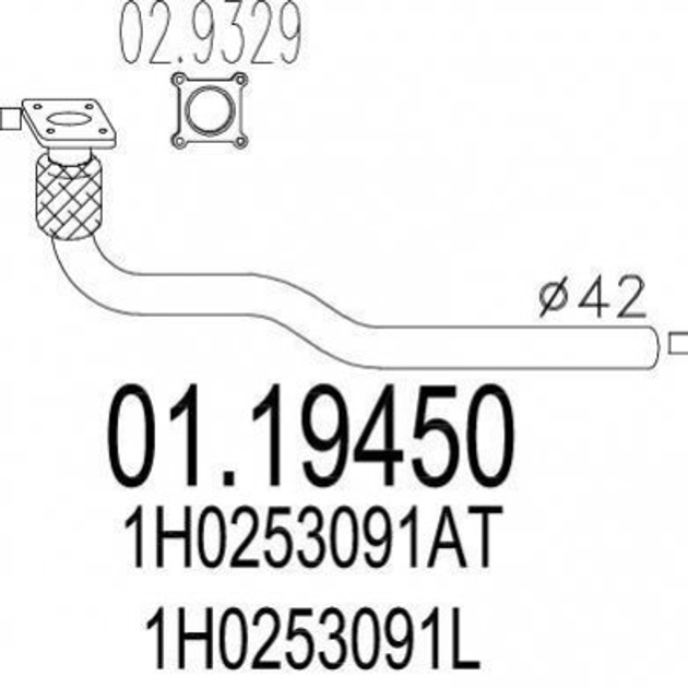 Труба глушителя MTS 0119450 Volkswagen Vento, Golf, Passat; Seat Toledo, Cordoba, Ibiza 1H0253091L, 1H0253091AT - изображение 1