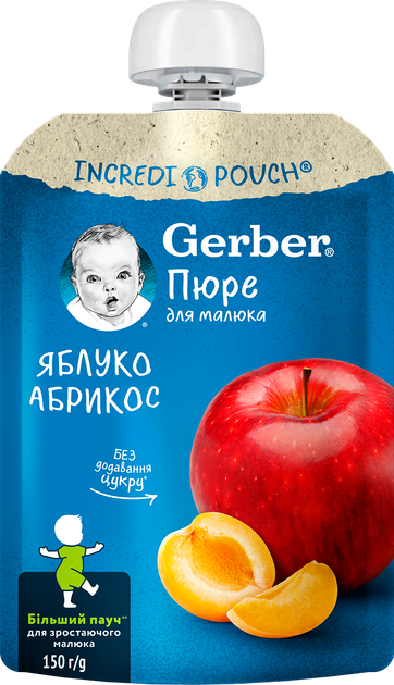 Упаковка фруктового пюре Gerber з яблук і абрикосів для дітей із 6 місяців 150 г х 12 шт (7613287358967) - зображення 2