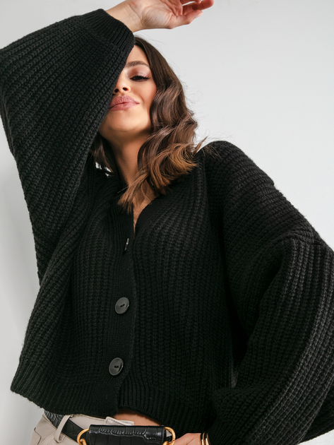 Kardigan damski z bufiastymi rękawami Fobya Cardigan F1158 S-M Czarny (5903707116324) - obraz 3