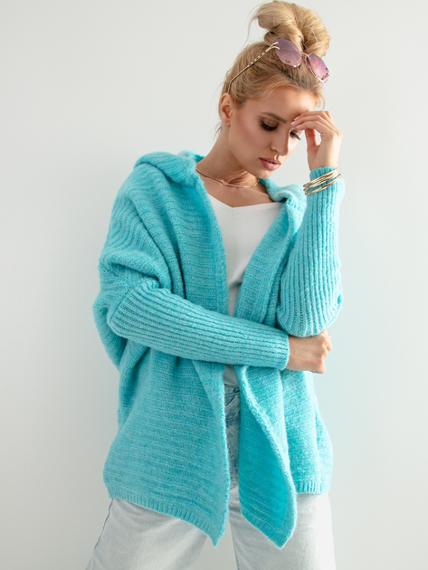 Kardigan damski z kapturem Fobya Cardigan F960 One Size Niebieski (5903707120017) - obraz 3