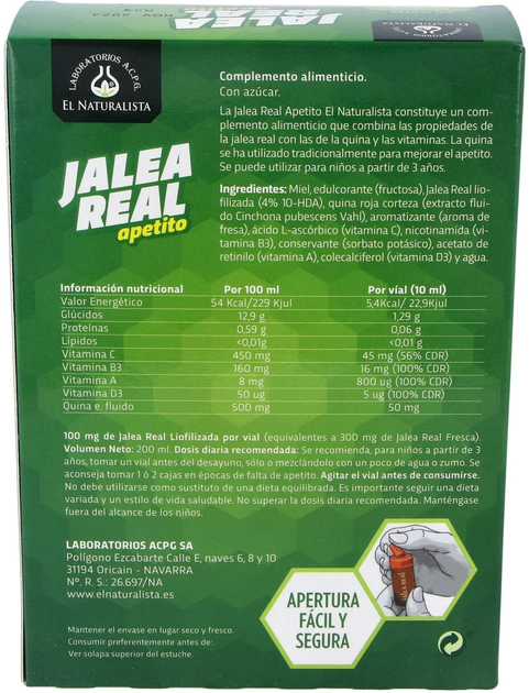 Suplement diety El Natural Jalea Real Apetito 20 fiolek łatwo otwieranych (8410914330100) - obraz 2