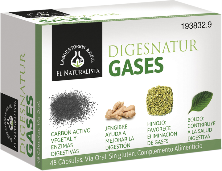 Дієтична добавка El Natural Digesnatur Gases 650 мг 48 капсул (8410914320736) - зображення 1