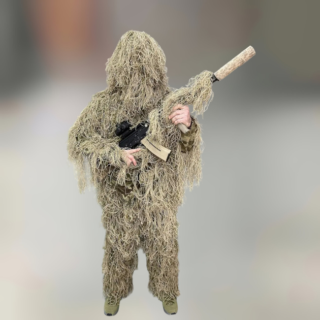 Маскувальний костюм Кікімора (Geely), нитка Койот, розмір S-M до 75 кг, костюм розвідника, маскхалат кікімора - зображення 1