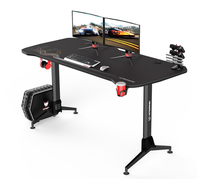 Стол геймерский Ultradesk Grand Black + подставка Ultradesk Beam с 4 ...