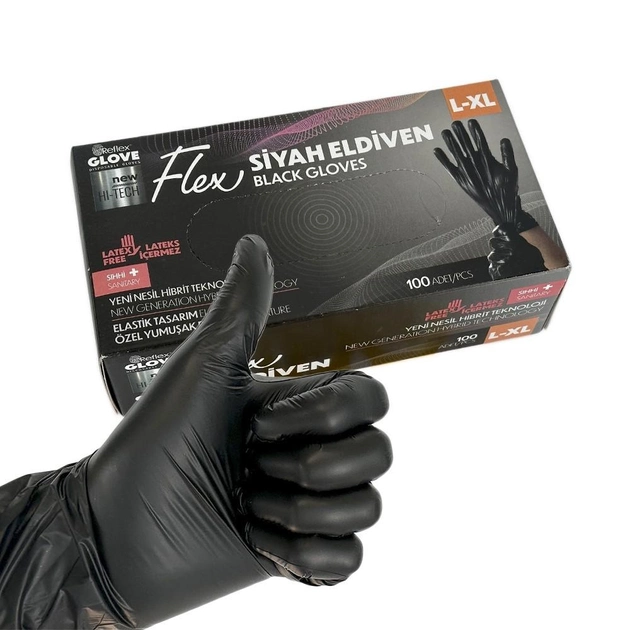 Одноразові рукавички Flex, TPE, чорний, L/XL, 100 шт Reflex - изображение 1