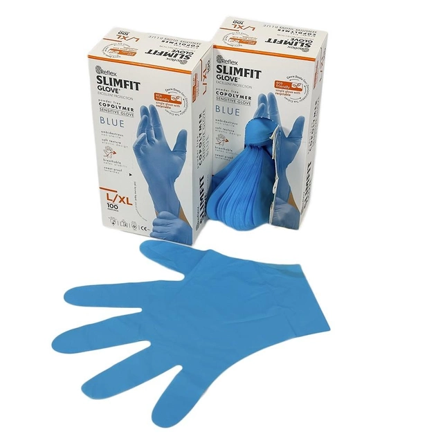 Одноразовые перчатки Slimfit,TPE, голубой, L/XL, 100 шт Reflex - зображення 2