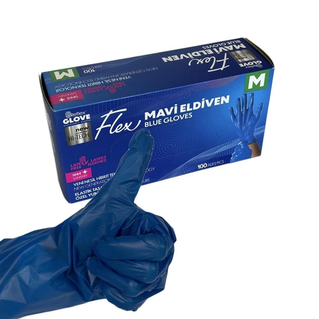 Медицинские перчатки Flex,TPE, синий , М, 100 шт Reflex - зображення 1