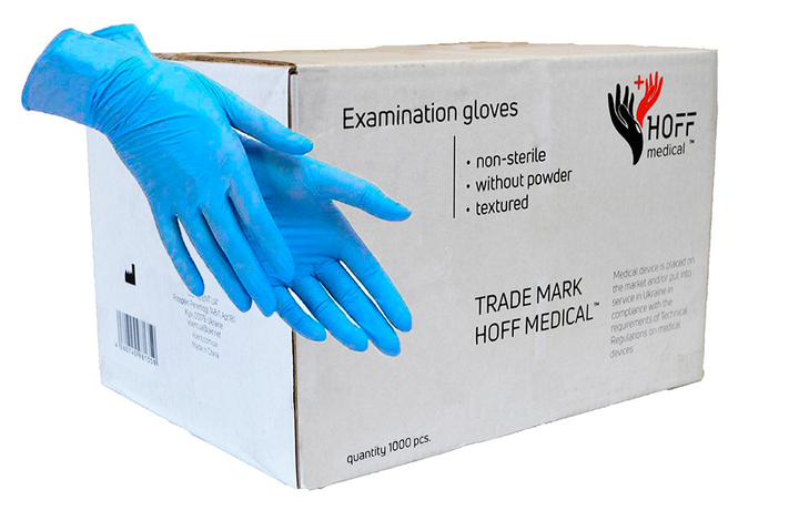 Перчатки нитриловые голубые HOFF MEDICAL (10 уп./коробка) Цвет Голубой Размер_M - изображение 1