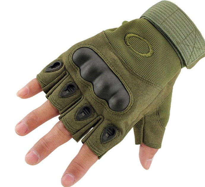 Тактические безпалые перчатки армейские Tactic военные перчатки с защитой костяшек размер Л цвет Олива (oakley-olive-L) - изображение 1