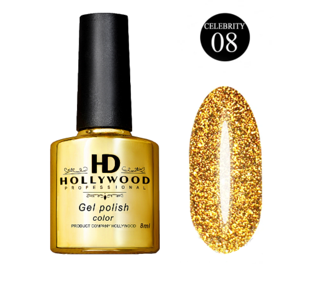 Гель-лак HD Hollywood 08 Celebrity Світловідбивний Золото 8 мл - Фото 1 Гель-лак HD Hollywood 08 Celebrity Світловідбивний Золото 8 мл - зображення 1