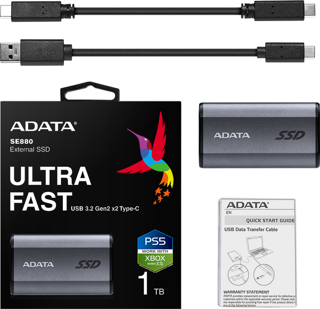 SSD диск ADATA Elite SE880 1TB USB 3.2 Gen2 x2 Type-C 3D