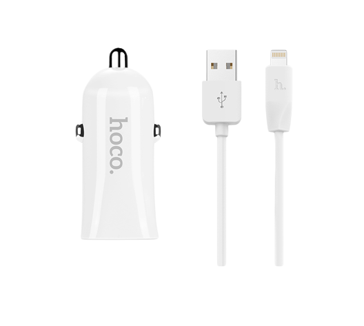 Адаптер автомобильный Hoco Lightning cable Z12 |2USB, 2.4A| белый - изображение 2