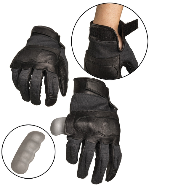 Рукавиці тактичні шкіряні XL Чорні Mil-Tec TACTICAL GLOVES LEDER/ARAMID XL SCHWARZ (12504202-11-XL) M-T - зображення 1