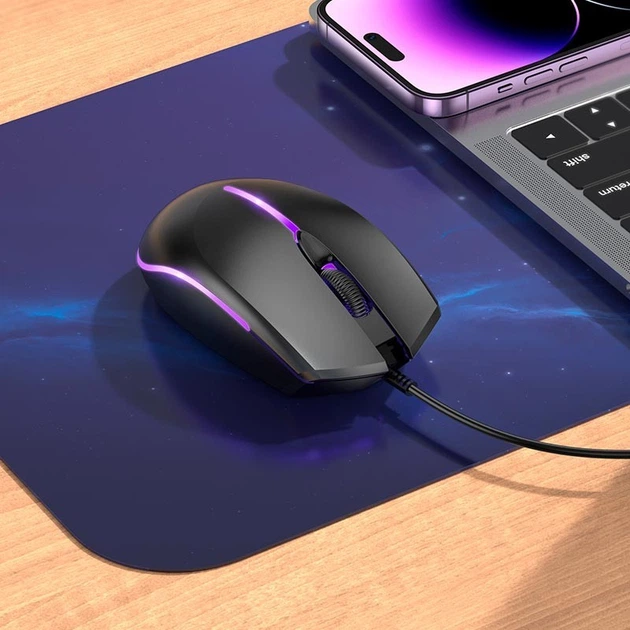 Дротова Миша BOROFONE BG10 з підсвічуванням |USB, 1.5M, 1000dpi| Мишка для ПК та Ноутбуків | Чорна - зображення 7