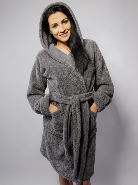 Халат жіночий теплий з капюшоном DKaren Housecoat Diana L Grey (5903251437357) - зображення 1