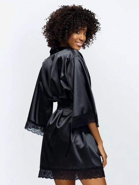 Халат жіночий атласний DKaren Sauda M Чорний (5903251470088) - зображення 5