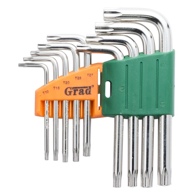 Ключи TORX 9шт T10-T50мм CrV (короткие с отвер) GRAD (4022275) 4490549 - изображение 2