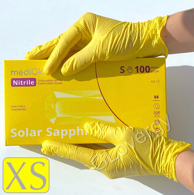 Рукавички нітрилові Mediok Solar Sapphire розмір XS жовтого кольору 100 шт - зображення 1