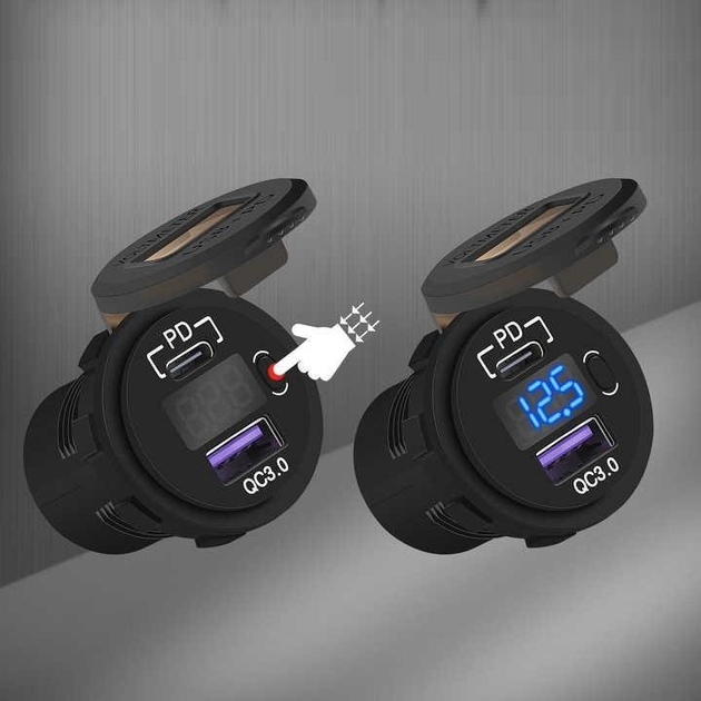 Врезная зарядка в прикуриватель с вольтметром WM2030 3.0+TypeС USB ...
