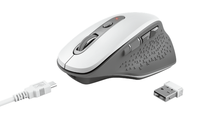 Мышь беспроводная Trust Ozaa Rechargeable, White, оптическая, 800/1200/1600/2400 dpi, 6 кнопок, эргономичный дизайн, встроенная ионно-литиевая батарея (24035) - изображение 4