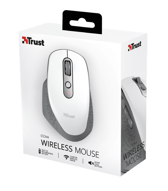 Мышь беспроводная Trust Ozaa Rechargeable, White, оптическая, 800/1200/1600/2400 dpi, 6 кнопок, эргономичный дизайн, встроенная ионно-литиевая батарея (24035) - изображение 7