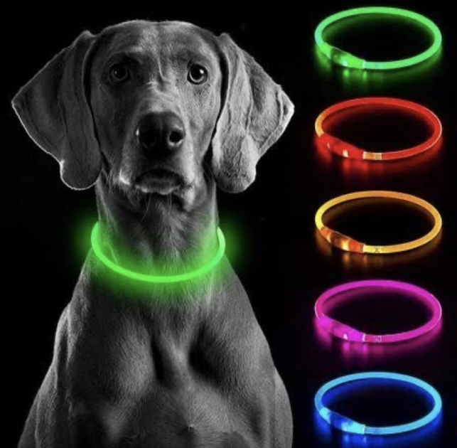 Светящийся LED ошейник для собак размер S 35см КРАСНЫЙ USB + в подарок ...