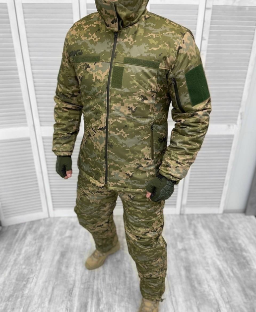 Армейский зимний водонепроницаемый костюм Softshell (куртка и штаны) на флисе и синтепоне (Камуфляж Пиксель) L - изображение 1