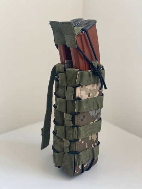 Підсумок для 2 магазинів до кулемету РКК відкритого типу M-KET Піксель подвійний військовий штурмовий тримач із пластиковими вставками на MOLLE - зображення 1