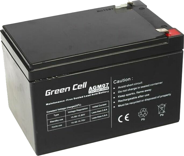 Акумулятор Greencell AGM 12V 12Ah (5902701411534) - зображення 1