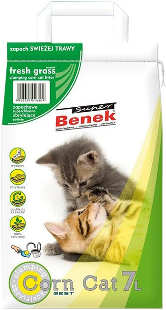 Żwirek dla kotów zbrylajacy CERTECH Super Benek Corn Cat Swieza Trawa kukurydziany 7l (5905397016809) - obraz 1