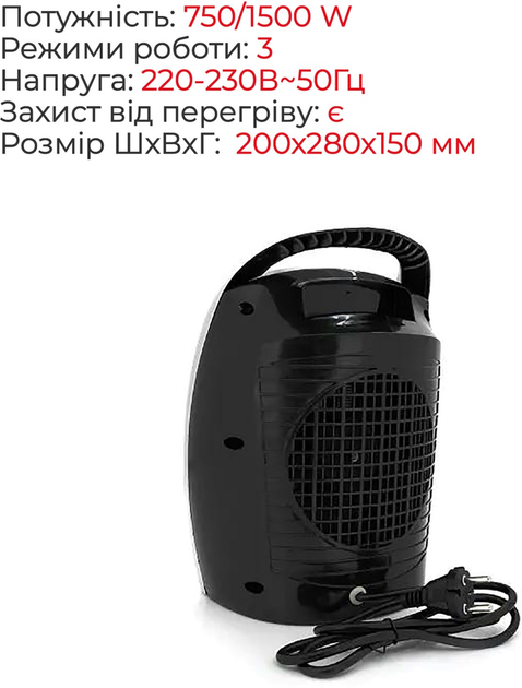 Тепловентилятор Floria ZLN6188 1500W Grey - изображение 4